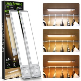 Luck Around Under Cabinet Lights, 2 Pack Motion Sensor Light Indoor Rechargeable Closet Light for Kitchen, Bathroom (10 inch)