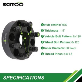 SCITOO 2X 6 Lug 1.5 INCH Hubcentric Wheel Spacers 6x120mm to 6x120mm with 14x1.5 Studs Compatible with for Colorado Traverse for Canyon