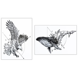 2 Blätter Temporäres Adler Tattoo Raubvogel Tattoo Wal Tattoo grafisches Tattoo Klebetattoo HB840 877