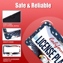 2Pcs American Flag Eagle License Plate Frame Patriotic Eagle License Plate Colorful Stainless Steel Auto Parts Funny License Plate Decoration with Screws Size 12.3 "x 6.3"