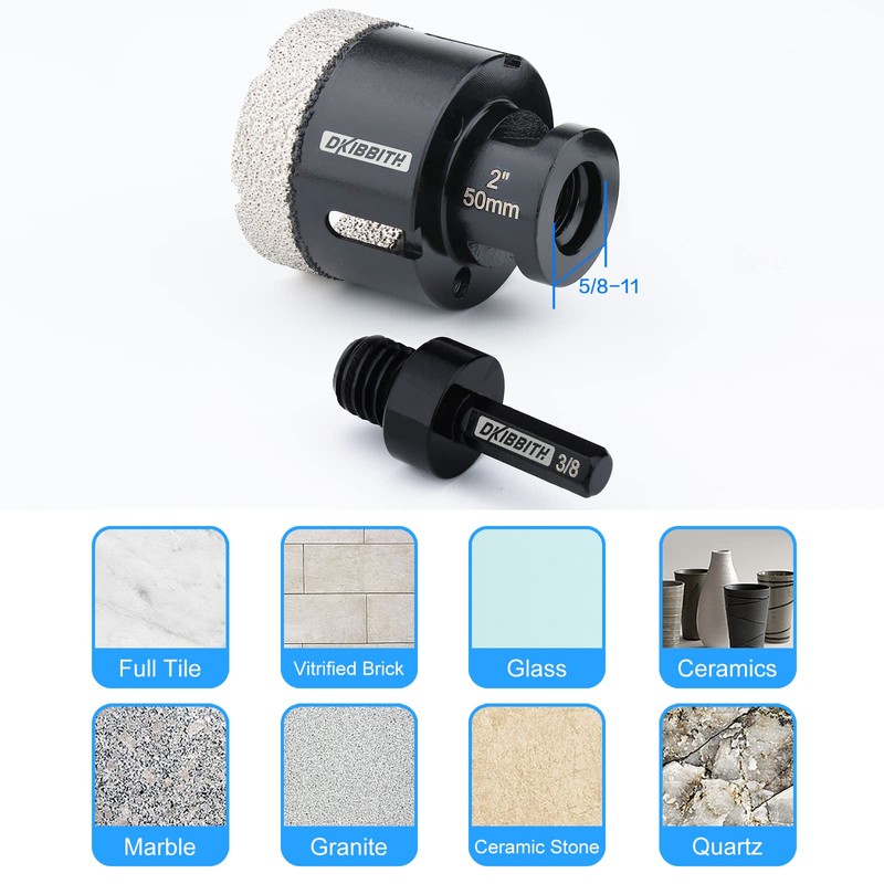 DKIBBITH Dry Diamond Core Drill Bits, 2 Inch Tile 50mm
