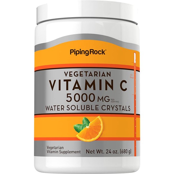 Piping Rock Vitamin C Powder 24oz | 5000mg | Water Soluble Crystals | Vegetarian Supplement | Non-GMO, Gluten Free