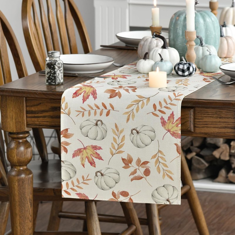 Artoid Mode Orange Pumpkins Maple Leaves Autumn Table Runner, Seasonal