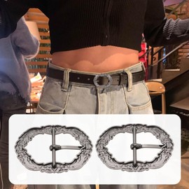 SG Store 2pcs Vintage Patterned Belt Buckle Waistbelt Metal Buckle Irregular Pattern Decorative Buckle for Clothing Suspenders Belts 30x58mm (Silver Black)