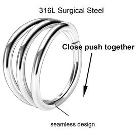 HENYQANN Piercing Ring Septum Piercing Conch Piercing Nose Ring Piercing Daith Helix Piercing Cartilage Earring Belly Tragus Piercing Gold Silver 16/18G 8/10 mm, Stainless Steel