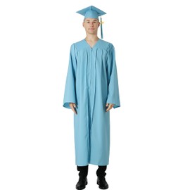 GraduationMall Matte Graduation Gown Cap Tassel Set 2025 for High School and Bachelor Sky Blue 39(4'6"-4'8")