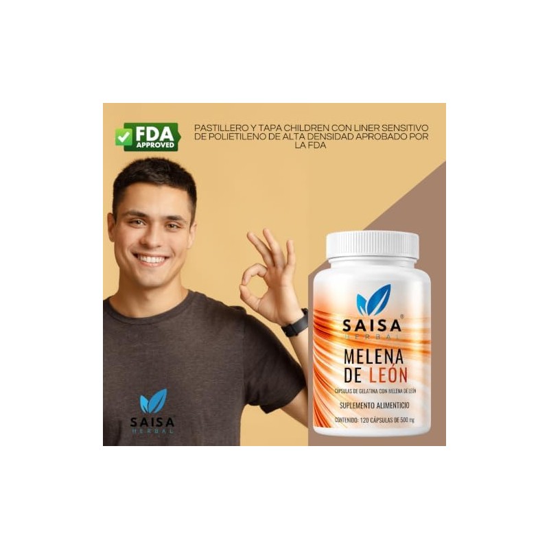 SAISA HERBAL Melena de León,120 Cápsulas Memoria, Concentración, Bienestar Cognitivo