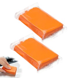 Auto Reinigungsknete, Reinigungsknete Auto Reinigungsmasse Mit Handtuch, Magic Clay Bar Reiniger felgen Reinigung Zur Entfernung Von Festhaftenden Verschmutzungen Auf Lack, Glas Und Chrom(2pc orange)