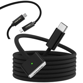 140W USB-C to Magnetic 3 Cable for Mag-Safe Charging Cable, 6.6Ft Nylon Braided for 2024 Mac-Book Pro 14” 16" M4, 2023 Pro 14” 16", 2024 Air 13” 15"(6.6FT) with 20GB Type-C to C Data Cable Adapter