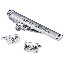aplusashop ID Tie Pin + Cufflinks with Engraving of Your Choice Stainless Steel with Box Wedding, stainless steel, without stone