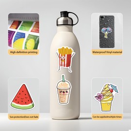Cute Food Stickers 100PCS, Vinyl Waterproof Snack Decals for Journaling and Scrapbooking, Cartoon Stickers for Teens and Adults