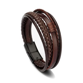 TREE NEST Pulseras para Hombre Pulsera de Cuero para Hombre con Cierre Magnético Estilo Pulsera de Cuerda Multicapa en Marrón 50002BN