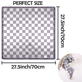 Deokke Scarf Silk Feeling Square Satin Headwear Wrap 27.5 Inches Bandana Trendy Aesthetic Cute Decoration for Women Girls-Purple Checkered
