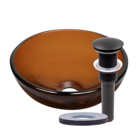 Miseno MVS-TIS-168-12 Marrone 12" Circular Glass Vessel Bathroom Sink and Pop-Up Drain Assembly - Brown/Oil Rubbed Bronze Drain