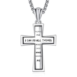 ADMETUS Philippians 4 13 Necklace 925 Sterling Silver Cross Necklace with Bible Verse Pendant Jewelry I Can Do All Things Through Christ Necklace Gifts for Men