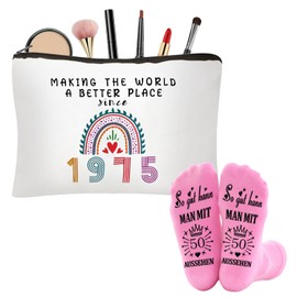 SSKHE Bedeutende Geburtstagsgeschenke für 50 Jahre Alte Frauen, Geburtstagsgeschenke Kosmetiktaschen Taschen, Personalisierte Socken, Personalisierte 50 Jahre Alte Dame Präsentieren Ideen für Mutter.