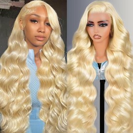 KAITHLYPO 22 Inch Lace Front Wigs Human Hair Blonde Pre Plucked Body Wave 613 Lace Frontal Wigs 200 Density 13x6 Blonde Wig Human Hair With Baby Hair