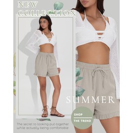 Neer Women's Linen Short, Ruffle Casual Summer Short Drawstring Elastic Waist Beach Lightweight Cute Outfit with Pockets(Flaxen,XX-Large)