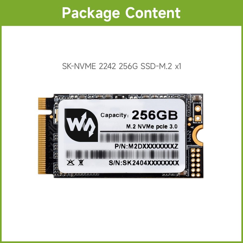 Waveshare SK M2 NVME 2242 256GB Solid State Drive, 3D