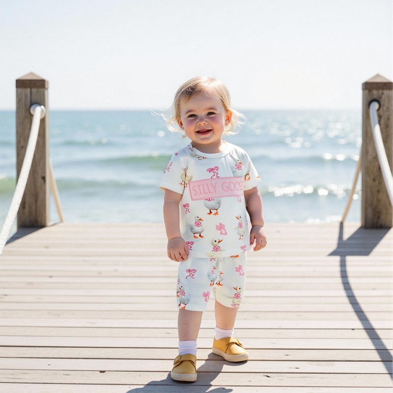 Xnqiwq Toddler Baby Girl Summer Silly Goose Outfits Bow T