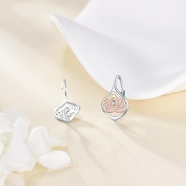 SHEAISRS Lotus Earrings 925 Sterling Silver Leverback Earrings for Women Lotus Flower Yoga Dangle Earrings Jewelry