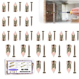 Self Drilling Drywall Anchors with Screws Kit 40Pcs - 2 Size Sheetrock Anchors & 2 Sizes Screw Sizes New Upgraded Zinc Plated Steel No Drill or Holes in Wall for TV, Wall Hanging, Cabinets