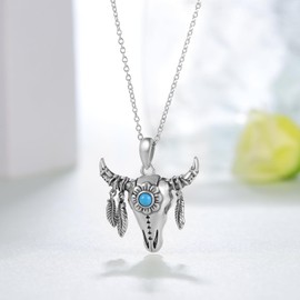 SCZKLAQ Women's 925 Sterling Silver Turquoise Ox Head Necklace, Western Jewelry Gift for Women, Adults