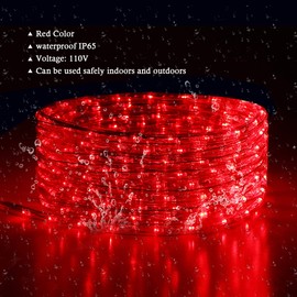 Buyagn 100Ft LED Rope Lights, LED Strip Lights Outdoor Waterproof Decorative Lighting for Indoor/Outdoor, Eaves, Backyards Garden, Halloween and Christmas Decorations(Red)