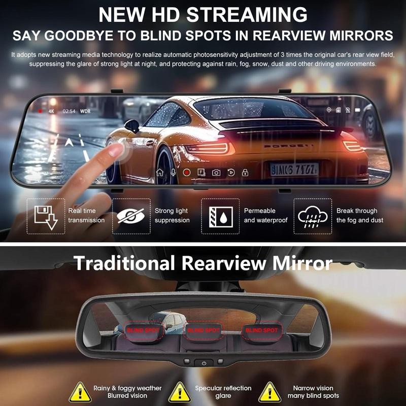 10-inch dash cam night vision, 1080P full touch screen with