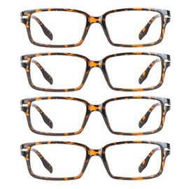 VisionGlobal 4 Pairs Reading Glasses, Blue Light Blocking Glasses, Computer Reading Glasses for Men(Tortoise, 1.00 Magnification)