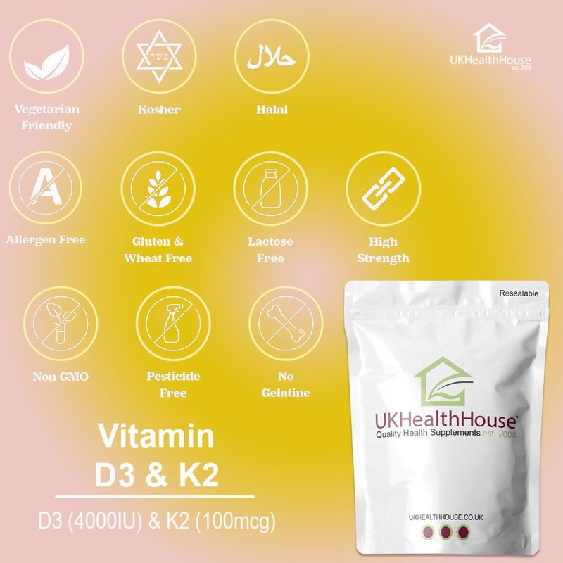 Vitamin D3 4000iu & K2 100ug (MK7) Vitamin D3 K2