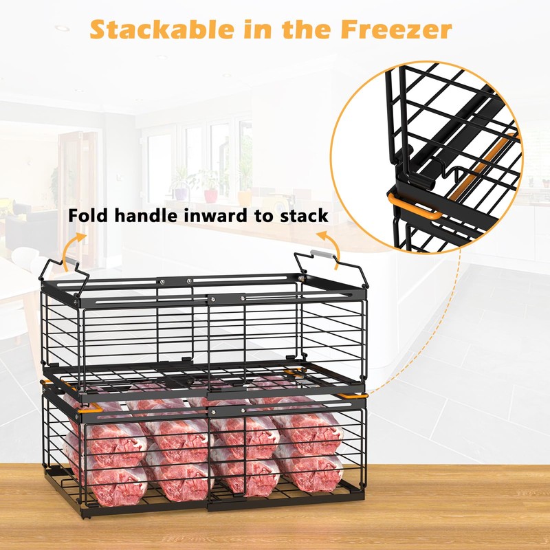 NADAMOO Freezer Organizer Bins, 2 Pack Large Expandable Stackable Chest