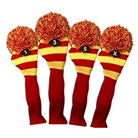 Majek Golf Club 1 3 5 X Yellow and Red Limited Edition Driver and Fairway Wood Head Covers Fits 460cc Drivers Tour Knit Retro Vintage Pom Classic Long Neck Metal Longneck Woods Headcovers