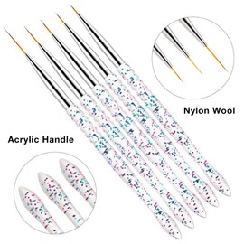 Gel Nail Brush, Pack of 5 Brushes Gel Nail Art Tool Nails Nail Design Nail Brush, Para Dibujar Líneas Largas, Trazos Cortos y Detalles (7/9/11/15/18 mm) Nail Art