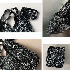 ANNUOZE Womens Sequin Tote Bag, Sparkly Shoulder Bag, Elegant Silver Handbag, Soft Glitter Bag, Large Capacity Shopping Bag Matching Coin Purse