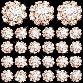 SmallCat 30 pcs Crystal Flower Buttons, Alloy Flower Buttons Vintage Brooch, Rhinestone Embellishments for Jewelry Making, Wedding Bouquet, DIY Crafts - Gold Color