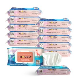 PROUDLY Gentle Touch Baby Wipes, Unscented & Hypoallergenic Water Wipes for Black & Brown Babies' Skin Care, 672 Count (12-Pack)