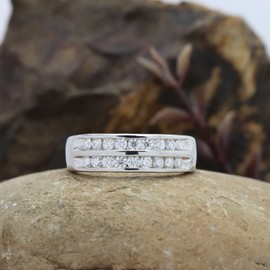 3/4 ct.t.w Round Cut Lab Created Moissanite Diamond 2-Row Anniversary Wedding Band Ring In 14K White Gold Over Sterling Silver Jewelry For Men(VVS1 Clarity, 0.75 Cttw)-11