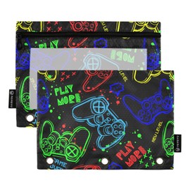 Fisyme Colorful Joysticks Gaming Pencil Pouch for 3 Ring Binder Pencil Case Pencil Bag Zipper Pouch with Clear Window for Office Supplies, 2 Pack
