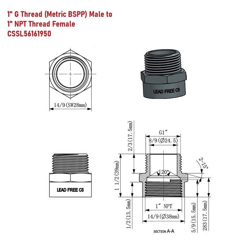 G Thread (Metric BSPP) Male to NPT Thread Female Pipe