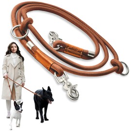 Hands Free Dog Leash, Waist Leash for Dog Walking, Crossbody, Multifunctional, Dog Lead, Running, Pink Adjustable Lead 4.3ft - 7.5ft, Double Lead for 2 Dogs, Dual Handle, Dog Training, 3/8" (10mm).