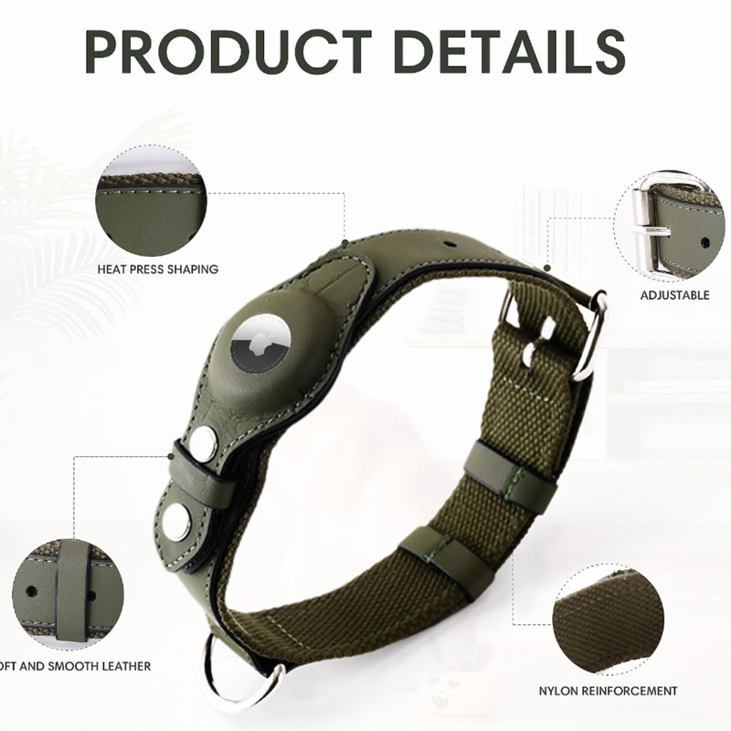 LiRui.R AirTag Dog Collar Soft Leather Webbing Dog Collar for