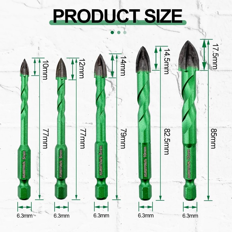 KURSTOL Masonry Diamond Drill Bit - 10pcs 1/4"-1/2" Concrete Diamond