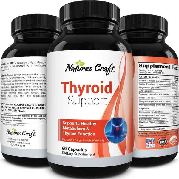 Energizing Natural Thyroid Support Supplement - Thyroid Supplement with Thyroid Vitamins Iodine B12 Selenium Ashwagandha and More - Natural Energy Supplement for Mood Enhancer and Thyroid Health