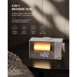 Sound Machine Alarm Clock with Wireless Charger for Bedroom, Hotel