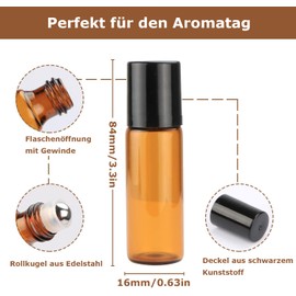 Voarge 10 Stück 10ml Braun öl Flasche Leer, Roll on Glasflaschen für Ätherisches Öl,Nachfüllbar Roll on Flaschen für Öle, Duftstoff, Kosmetika, Massagen