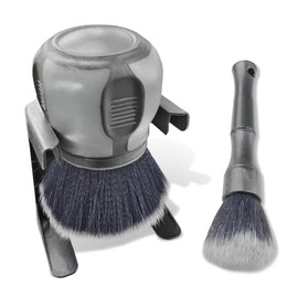 LAINLOY 2PCS Car Detailing Brushes, Ultra Soft Bristles Dusting Brushes with Storage Rack, Curveball XL Synthetic Brushes, Covers Large Area Cleaning Tool for Inside or Outside Vehicles (Grey)