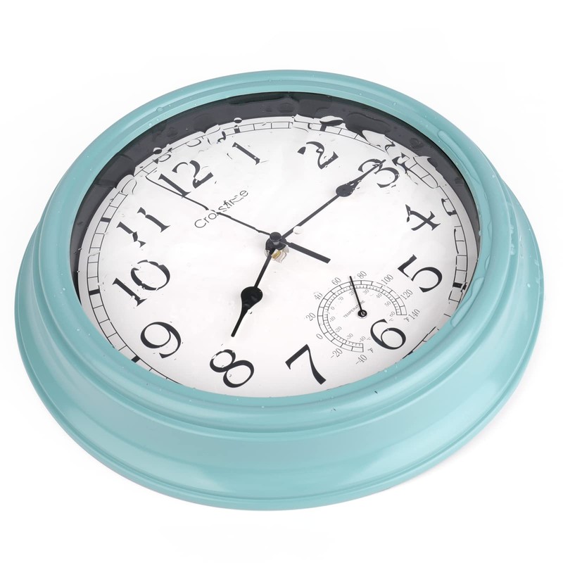 Crosstime 12 Inch Outdoor Clock Waterproof with Thermometer,Vintage Indoor Outdoor