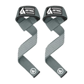 Detroy® Lifting Wrist Straps for Weightlifting, Deadlifts, Bodybuilding, Powerlifting, Gym Strength Training Workouts - Padded Neoprene with 24 inch Webbing Cotton with Silicone Grip for Men & Women (Grey & White)