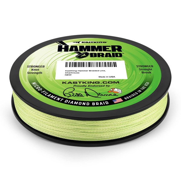 KastKing Hammer Braid Fishing Line, Chartreuse, 4 Strand, 50LB, 150Yds